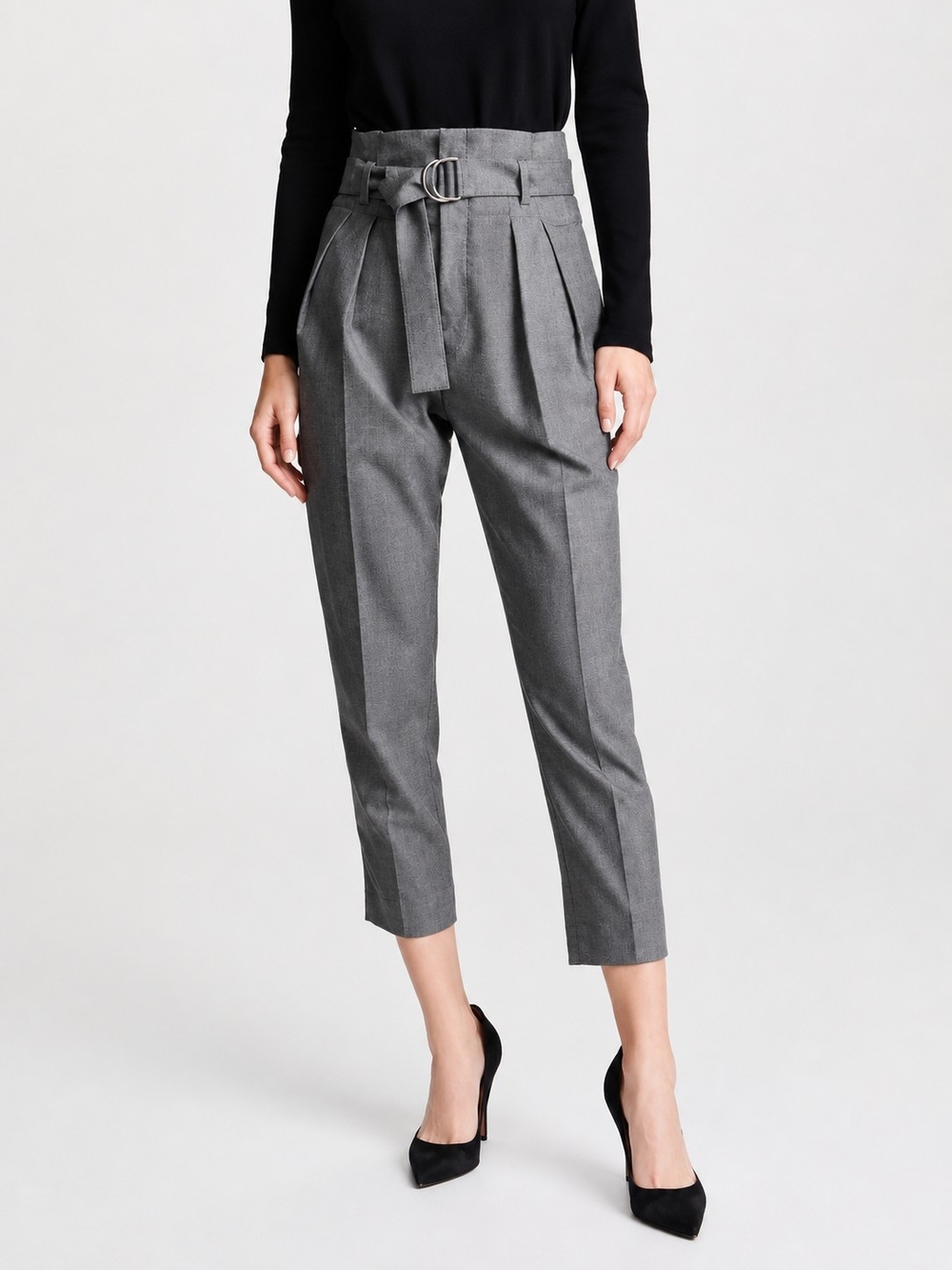 IRO Time Pants Gray Wool High Rise D-Ring Trousers Size FR38/ USA 6/M